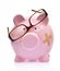 Piggy bank with broken eyeglasses