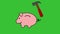 A piggy bank broken by a hammer on a green background â€“ animation