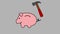 A piggy bank broken by a hammer on a grey background â€“ animation