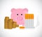 Piggy bank and cigarettes illustration