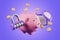 Piggy bank with code lock on bright background, payment and transaction