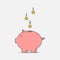 Piggy bank with coin. Money box in pig form. Concept of saving money. Vector