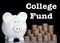 Piggy bank with coins, college fund text