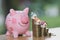 Piggy bank, concept of saving money for house, Savings money for