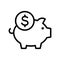 Piggy bank with dollar coin, Saving money and invest finance concept, Linear design