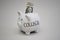 Piggy bank with dollar money with text college on the gray backgroud