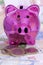 Piggy Bank with Euro banknotes and coins