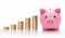 Piggy bank with euro coin stacks - concept of increase