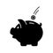 Piggy bank with falling coin. Money box. Vector icon. Save money.