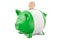 Piggy bank with flag of Nigeria and golden dollar coin. Investments and business concept, 3D rendering