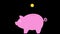 Piggy bank flat icon animation with alpha channel. 4k