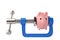Piggy bank in G clamp on white background 3D illustration