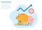 Piggy bank with gold bag and coins with growth graph interest.