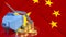 The piggy bank and gold coins on china flag Background 3d rendering