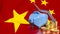 The piggy bank and gold coins on china flag Background 3d rendering