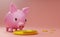 Piggy bank with gold coins money in pink composition background ,make money Concept, 3d illustration or 3d render