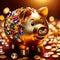 Piggy bank with gold and diamonds, signifying wealth, luxury, and successful smart investment