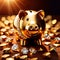 Piggy bank with gold and diamonds, signifying wealth, luxury, and successful smart investment