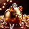 Piggy bank with gold and diamonds, signifying wealth, luxury, and successful smart investment