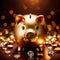 Piggy bank with gold and diamonds, signifying wealth, luxury, and successful smart investment