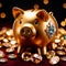 Piggy bank with gold and diamonds, signifying wealth, luxury, and successful smart investment