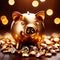 Piggy bank with gold and diamonds, signifying wealth, luxury, and successful smart investment