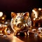 Piggy bank with gold and diamonds, signifying wealth, luxury, and successful smart investment