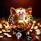 Piggy bank with gold and diamonds, signifying wealth, luxury, and successful smart investment