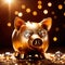 Piggy bank with gold and diamonds, signifying wealth, luxury, and successful smart investment