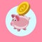 Piggy bank with golden coin flat design vector