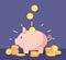 Piggy bank with golden coins. Save money deposit banking and investment vector concept with money box