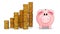 Piggy bank and growing stacks of coins in cel shading style - 3D illustration