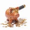 Piggy Bank with Hammer and Scattered Coins for Saving and Accessing Funds