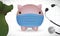 Piggy Bank with Hard Decision between Economy and Health, Vector Illustration