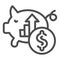 Piggy bank hoarding coin line icon. Moneybox with dollar growth symbol, outline style pictogram on white background