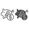 Piggy bank hoarding coin line and solid icon. Moneybox with dollar growth symbol, outline style pictogram on white