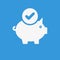 Piggy bank icon, business icon with check sign. Piggy bank icon and approved, confirm, done, tick, completed symbol