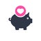 Piggy bank icon, business icon with heart sign. Piggy bank icon and favorite, like, love, care symbol