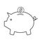 Piggy bank icon with a coin on a white background
