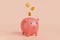 Piggy bank isolated on pink background.Symbol of goals in savings.investing and business.money management.Saving and money growth