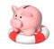 Piggy bank and lifebuoy