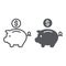 Piggy bank line and glyph icon, finance and banking, investment sign, vector graphics, a linear pattern on a white