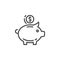 Piggy bank line icon, outline vector sign, linear pictogram isolated on white.