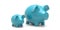 Piggy bank little and large, blue color isolated against white background. 3d illustration