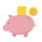 Piggy bank with lots of coins. Moneybox in pig form.