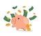 Piggy bank with Money flat cartoon creative business concept. Investments, safe keeps gold coins. Keep and accumulate