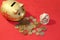 piggy bank and money mouse mascot on red