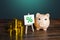 Piggy bank with money and percentage sign. Loan interest rate. Cashback shopping bonus. Return on investment ROI. Favorable offers