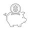 Piggy bank for money save vector line icon.