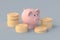 Piggy bank near coins. Financial concept. Maintaining and increasing income